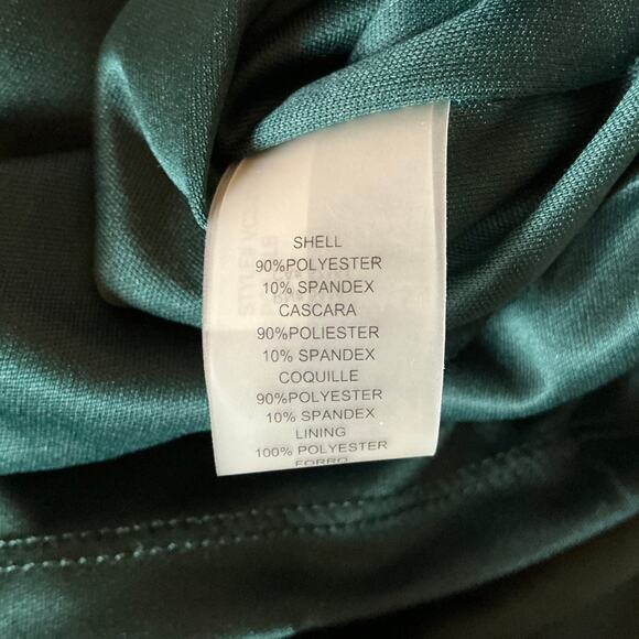 Vince Camuto Long Sleeve Velvet Ruched Midi Sheath Cocktail Dress Green Size 14 - Picture 11 of 13